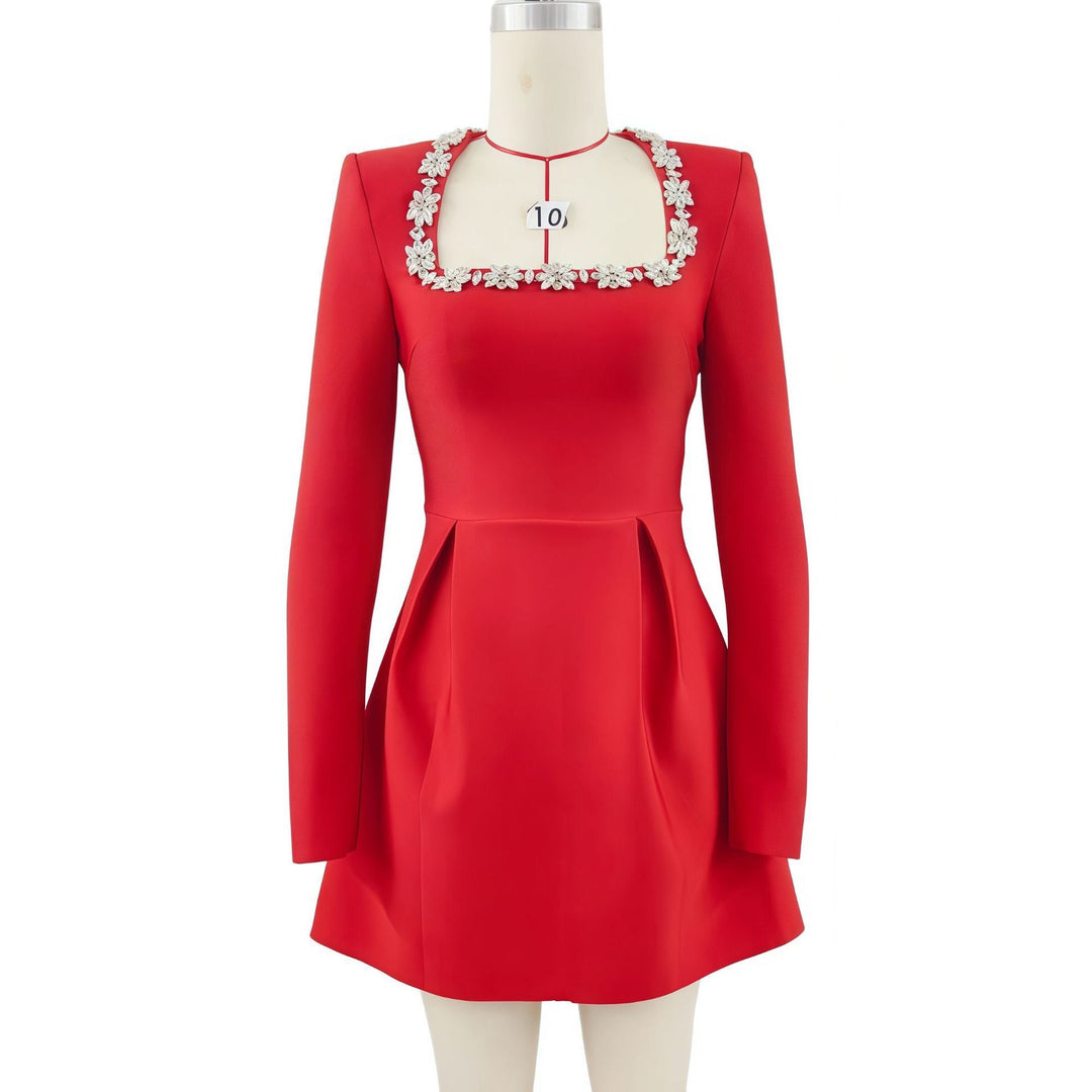 Elegant mini dress in shapewear fabric with diamond embellishment - Ayla