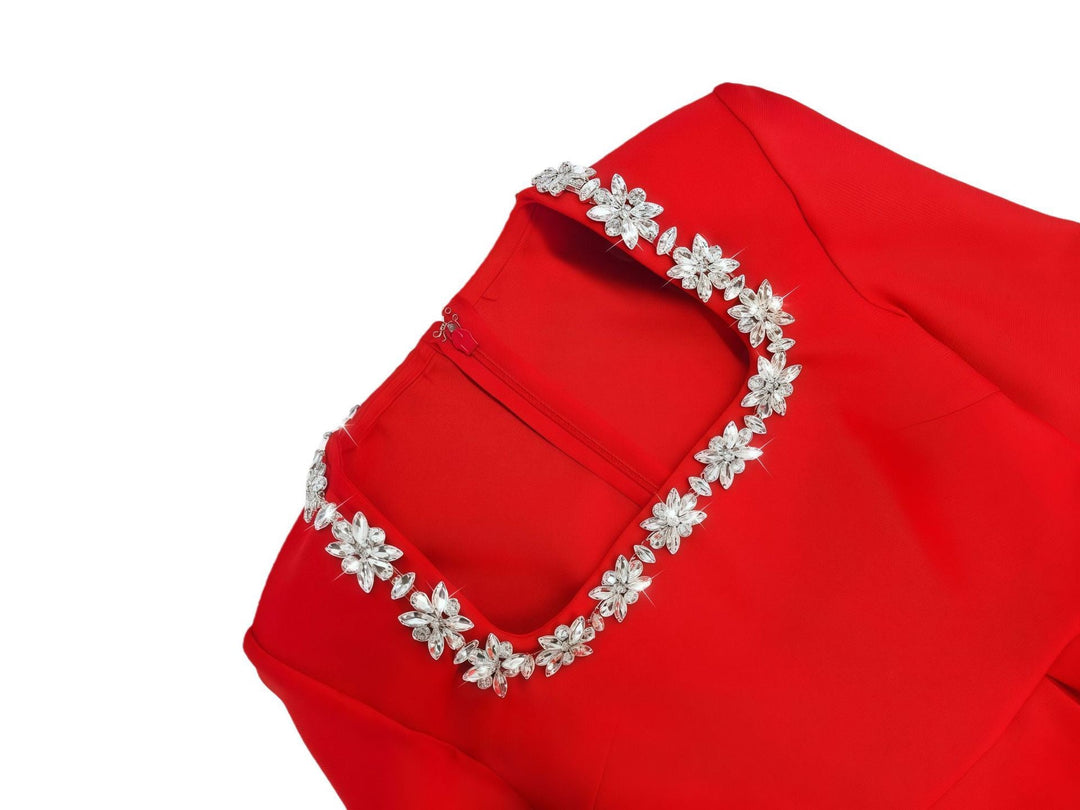 Elegant mini dress in shapewear fabric with diamond embellishment - Ayla