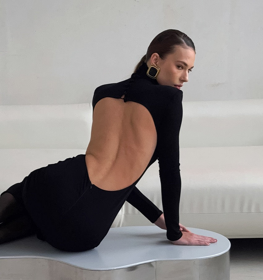 Maxi dress with turtleneck and open back - TITI