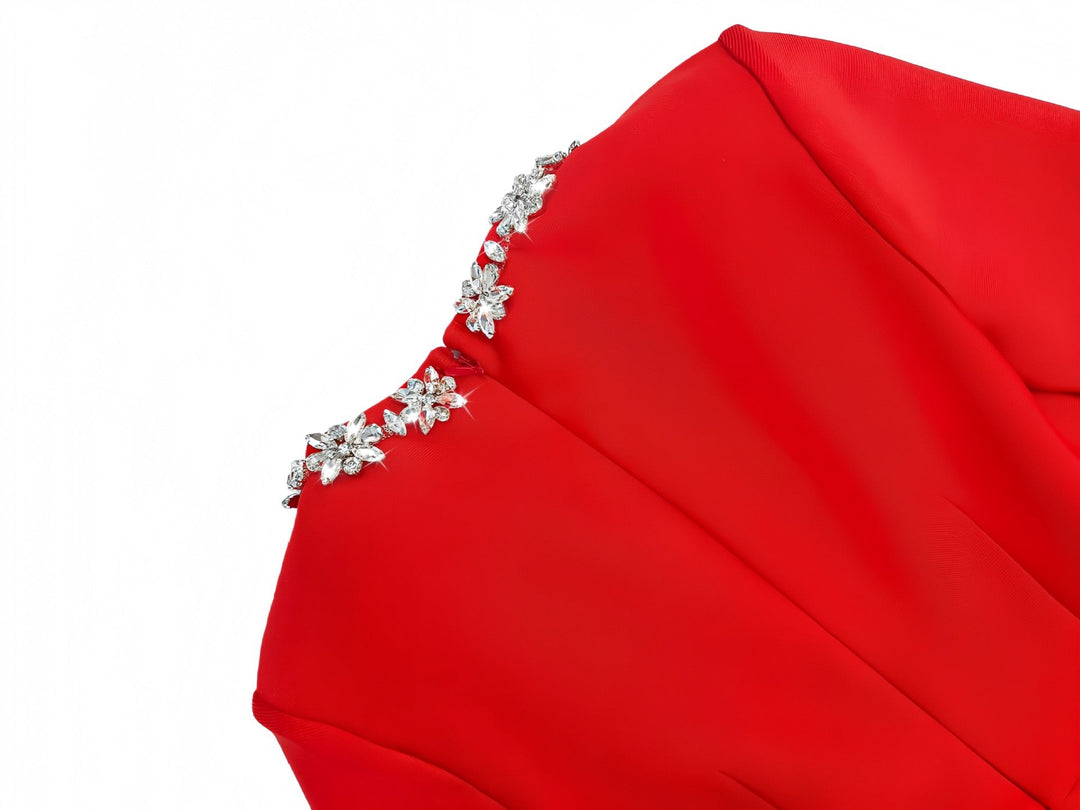 Elegant mini dress in shapewear fabric with diamond embellishment - Ayla