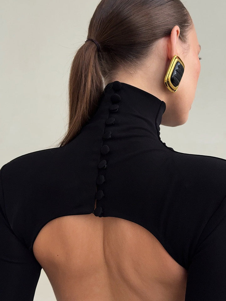 Maxi dress with turtleneck and open back - TITI