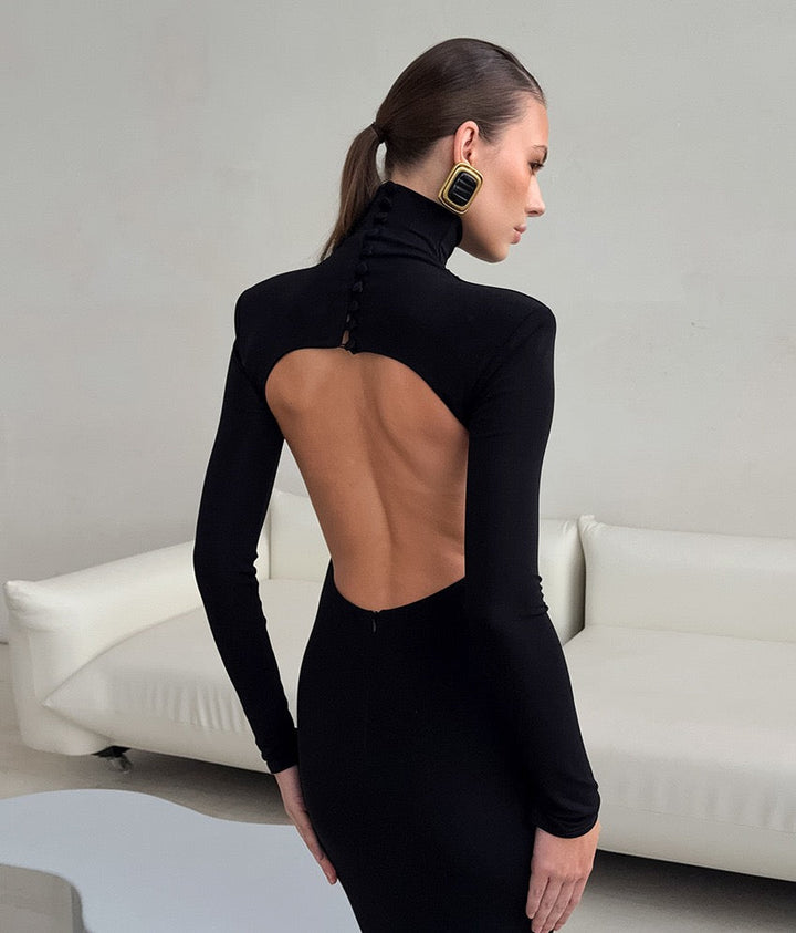 Maxi dress with turtleneck and open back - TITI