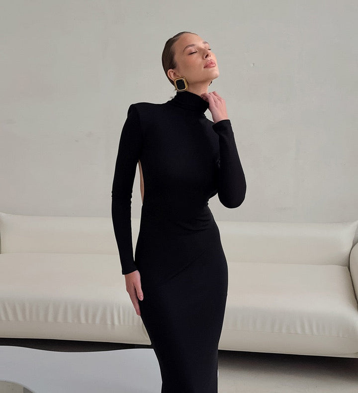 Maxi dress with turtleneck and open back - TITI