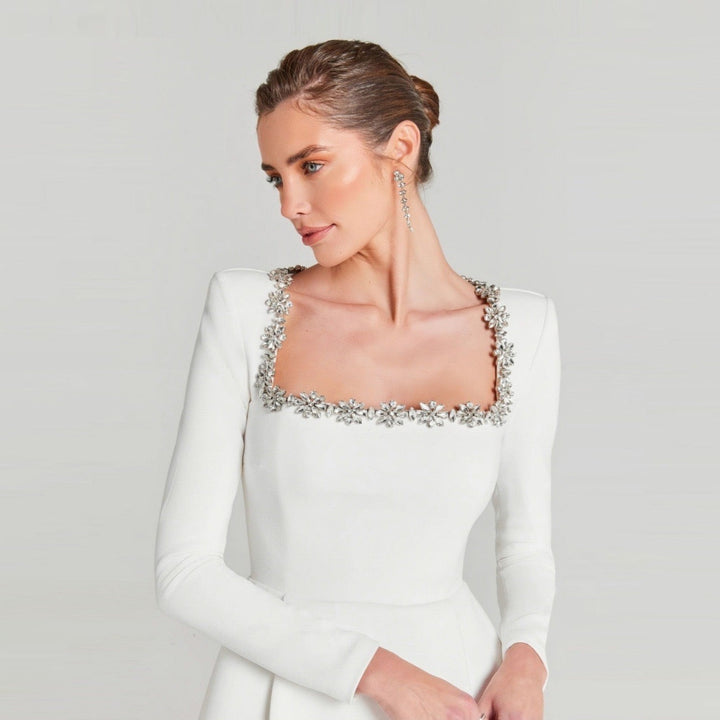 Elegant mini dress in shapewear fabric with diamond embellishment - Ayla