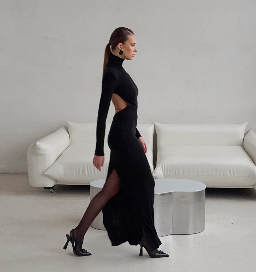 Maxi dress with turtleneck and open back - TITI