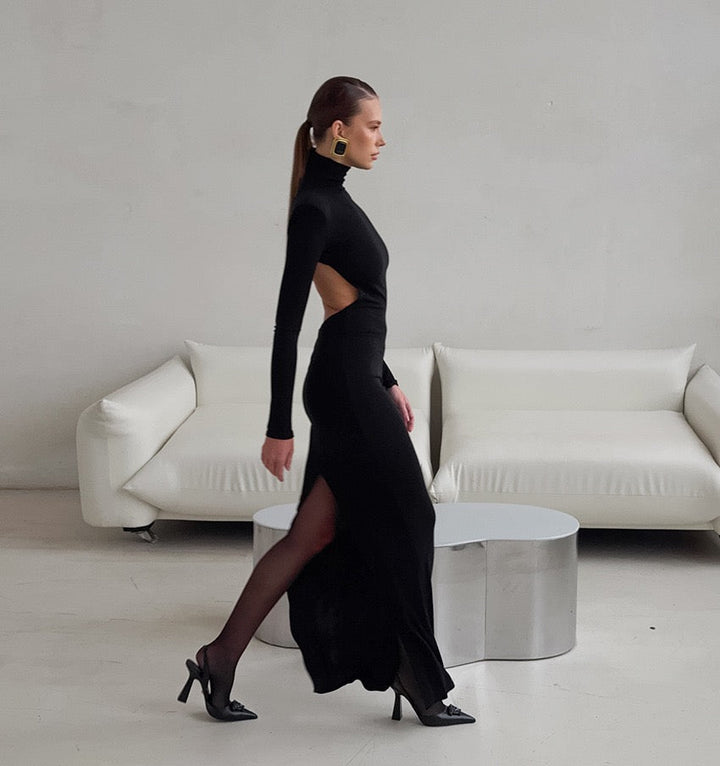 Maxi dress with turtleneck and open back - TITI