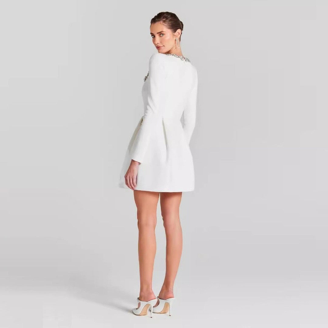 Elegant mini dress in shapewear fabric with diamond embellishment - Ayla