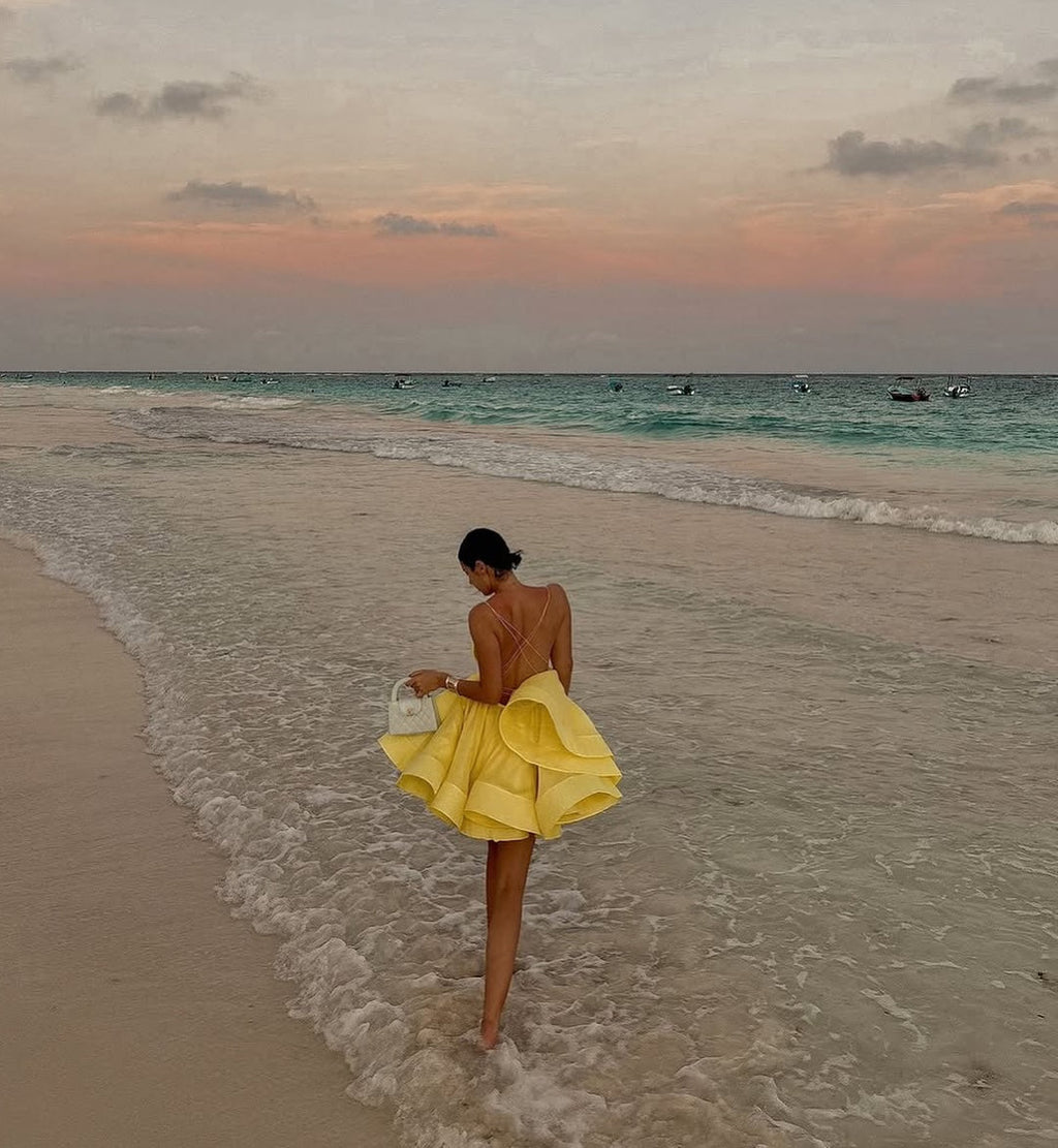 שמלת מיני שיפון מלמלה קשירות בגב - טולום