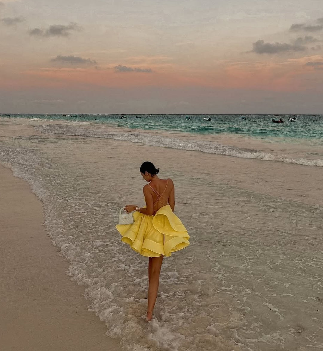 שמלת מיני שיפון מלמלה קשירות בגב - טולום