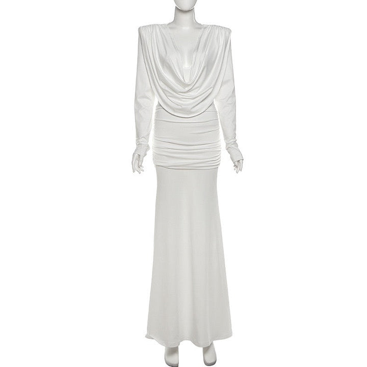 Maxi dress with gathers, pleats design, and open back - ANAEL