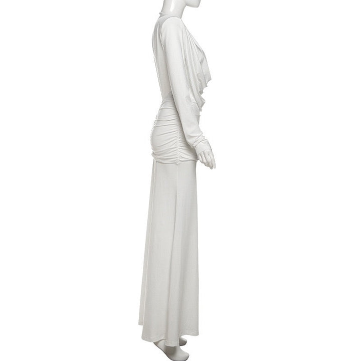 Maxi dress with gathers, pleats design, and open back - ANAEL