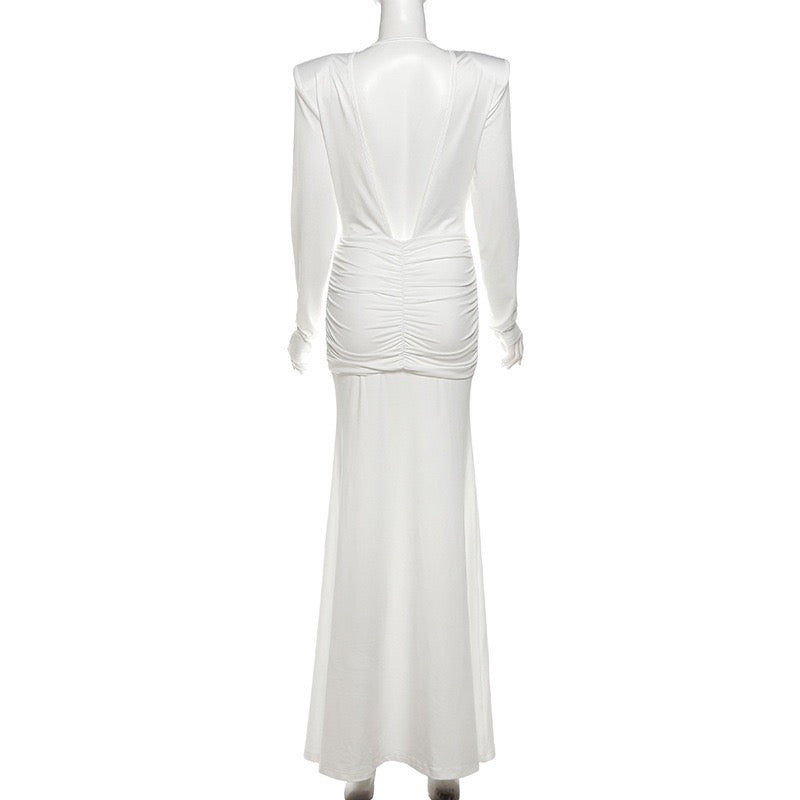Maxi dress with gathers, pleats design, and open back - ANAEL
