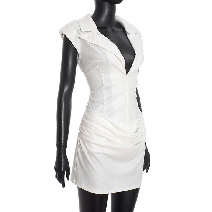 Tailored mini dress with pin closure and pleats - EDEN