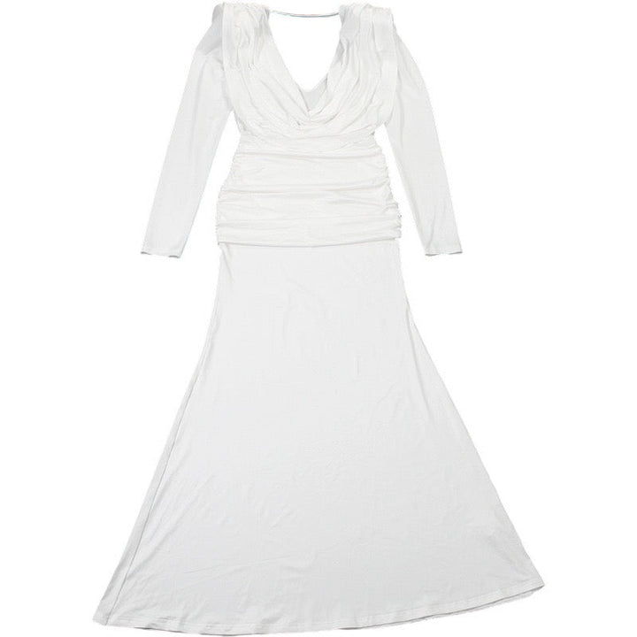 Maxi dress with gathers, pleats design, and open back - ANAEL