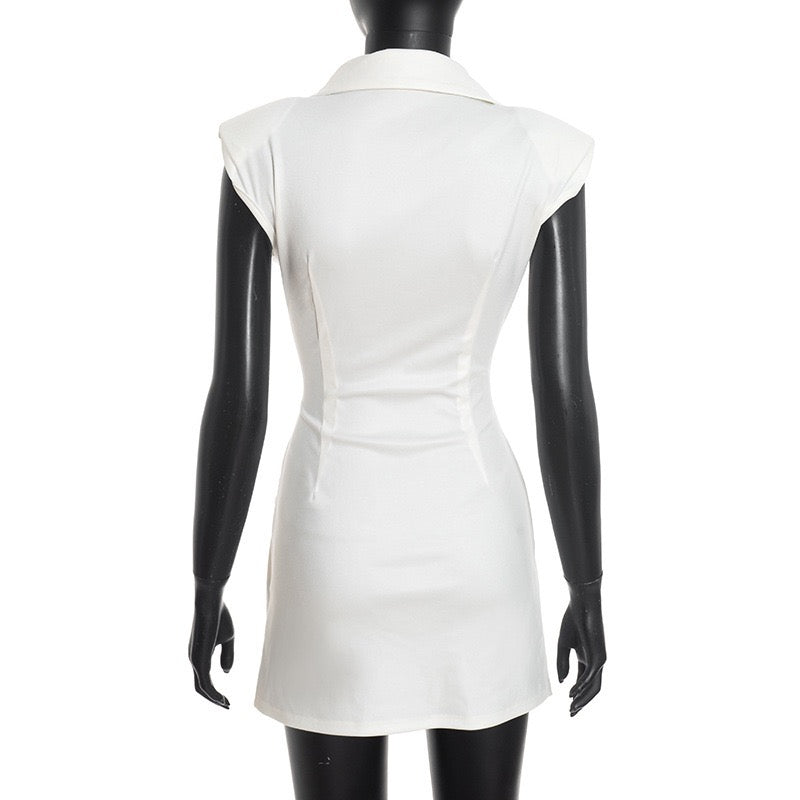 Tailored mini dress with pin closure and pleats - EDEN