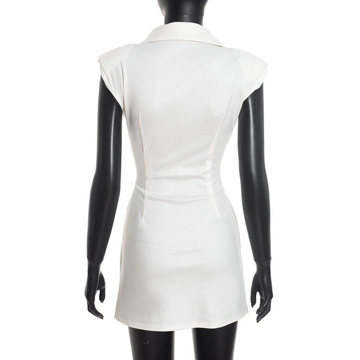 Tailored mini dress with pin closure and pleats - EDEN