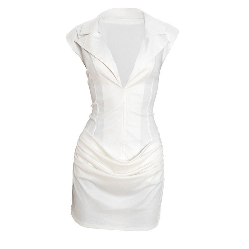 Tailored mini dress with pin closure and pleats - EDEN