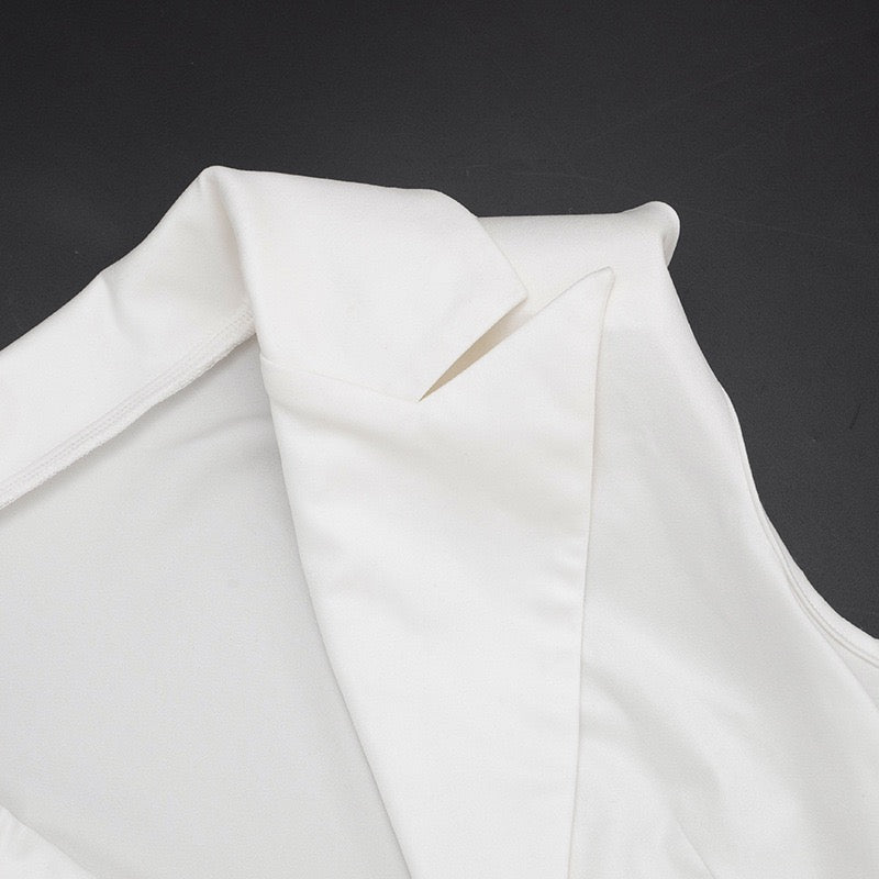 Tailored mini dress with pin closure and pleats - EDEN