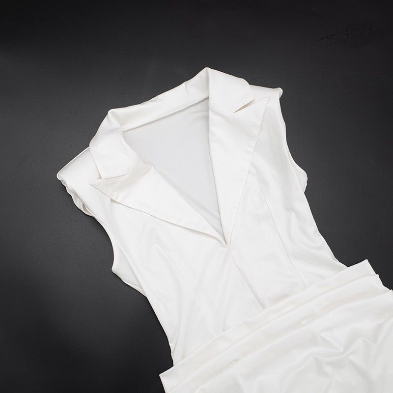 Tailored mini dress with pin closure and pleats - EDEN