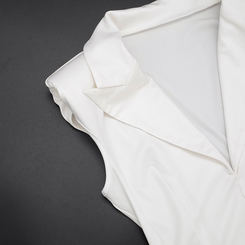 Tailored mini dress with pin closure and pleats - EDEN