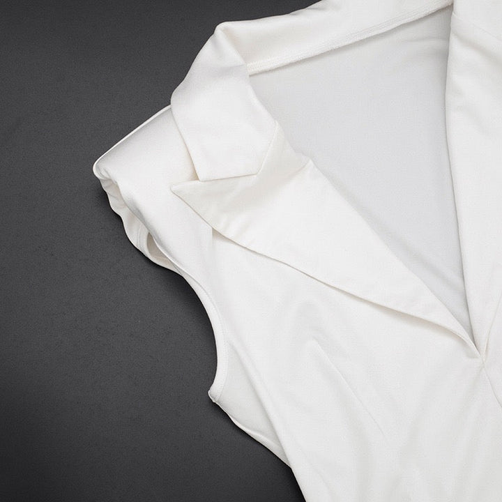 Tailored mini dress with pin closure and pleats - EDEN