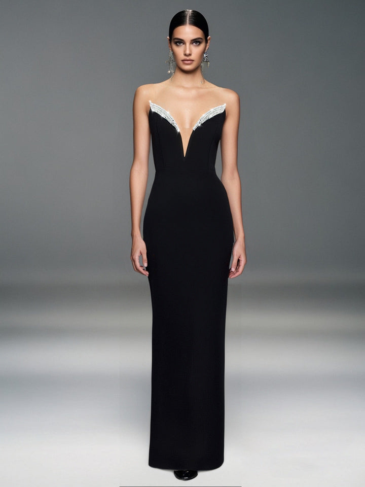 Strapless maxi dress with shaping fabric and sparkling sequins design - Alori
