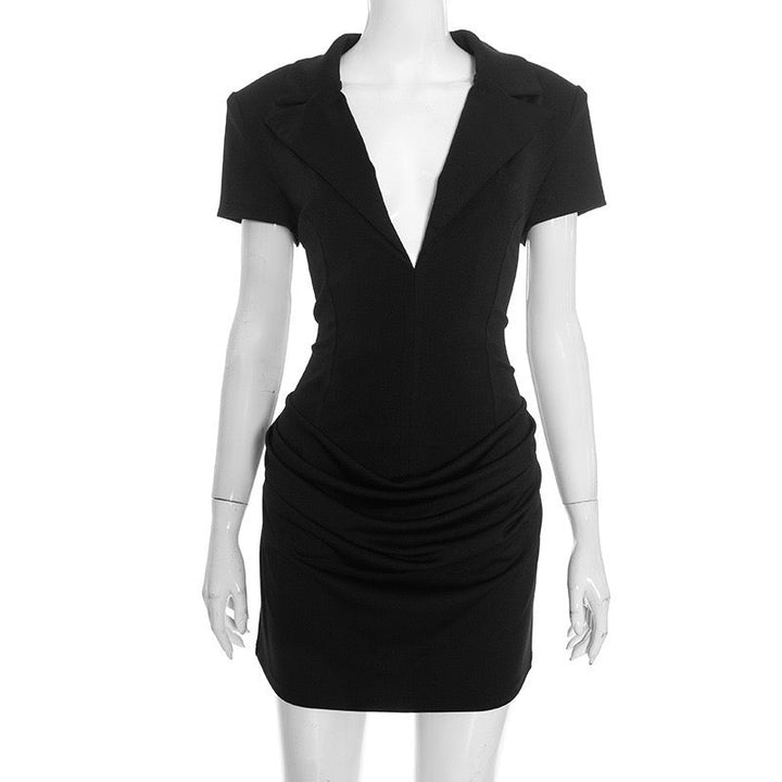 Tailored mini dress with V-neck and pleats - HILI
