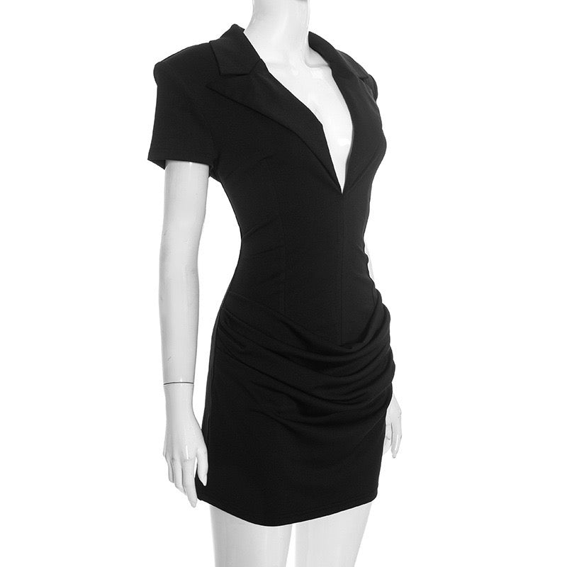 Tailored mini dress with V-neck and pleats - HILI