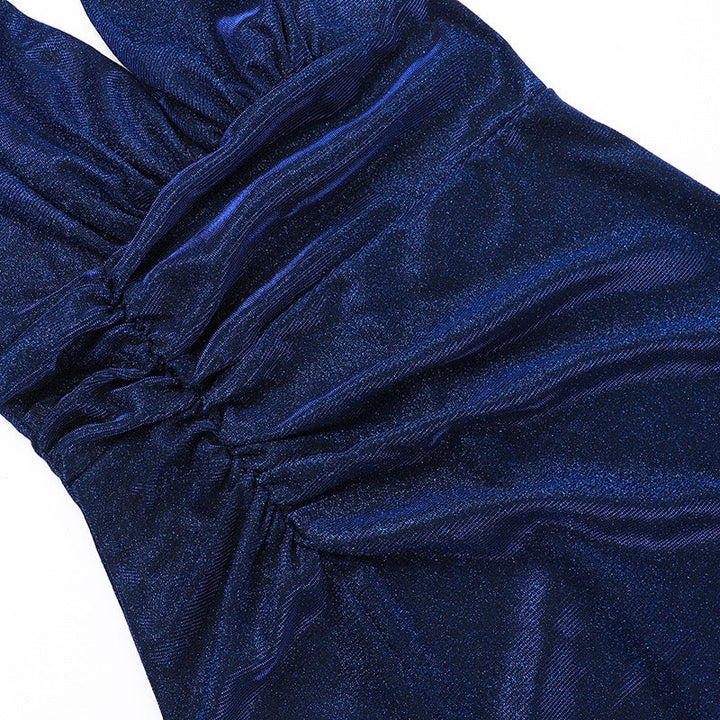 Maxi dress with sequins, gathers, and slit design - KRISTI