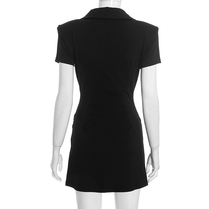 Tailored mini dress with V-neck and pleats - HILI