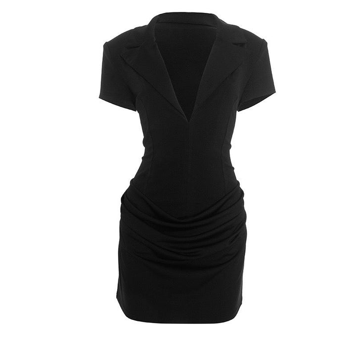 Tailored mini dress with V-neck and pleats - HILI