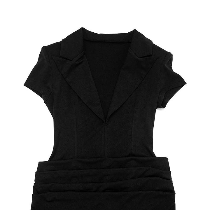 Tailored mini dress with V-neck and pleats - HILI
