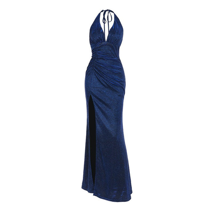 Maxi dress with sequins, gathers, and slit design - KRISTI
