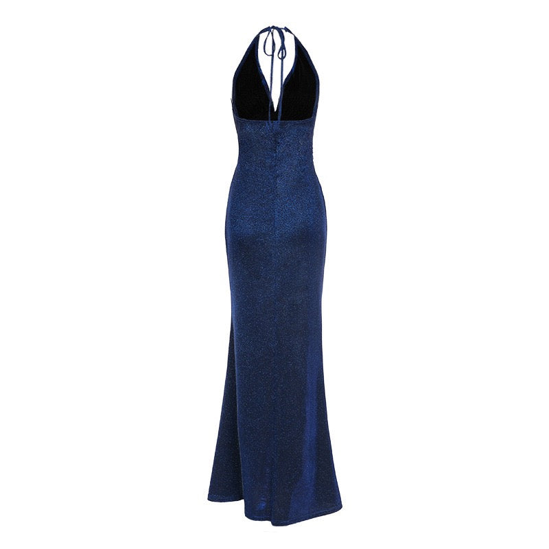 Maxi dress with sequins, gathers, and slit design - KRISTI