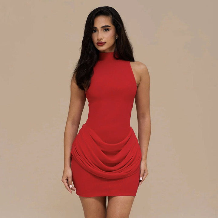 Pleated turtleneck mini dress - PENNY