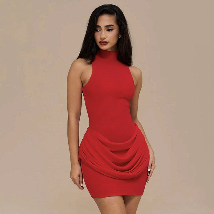 Pleated turtleneck mini dress - PENNY