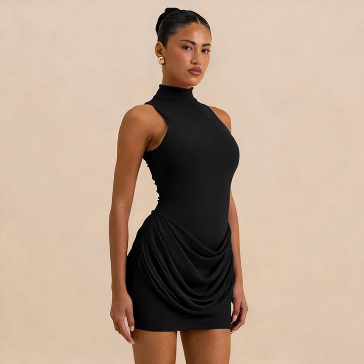 Pleated turtleneck mini dress - PENNY
