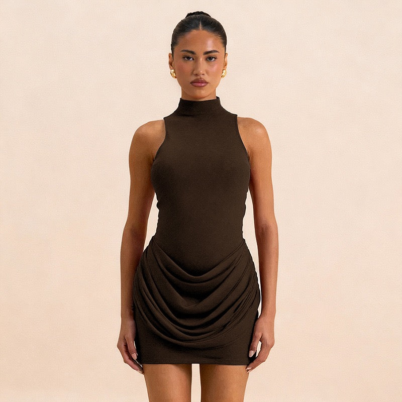 Pleated turtleneck mini dress - PENNY