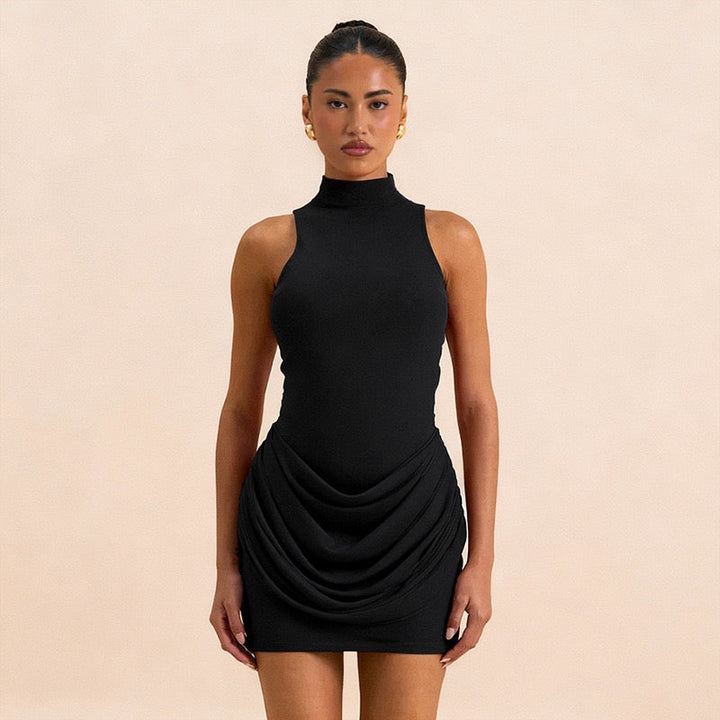 Pleated turtleneck mini dress - PENNY