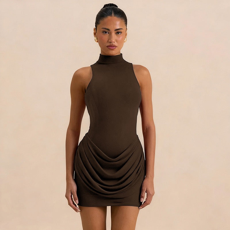 Pleated turtleneck mini dress - PENNY