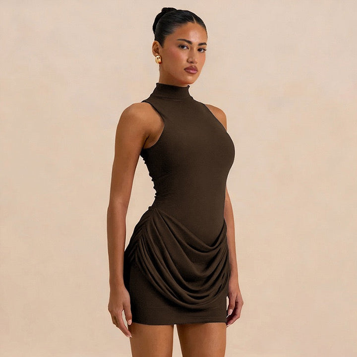 Pleated turtleneck mini dress - PENNY