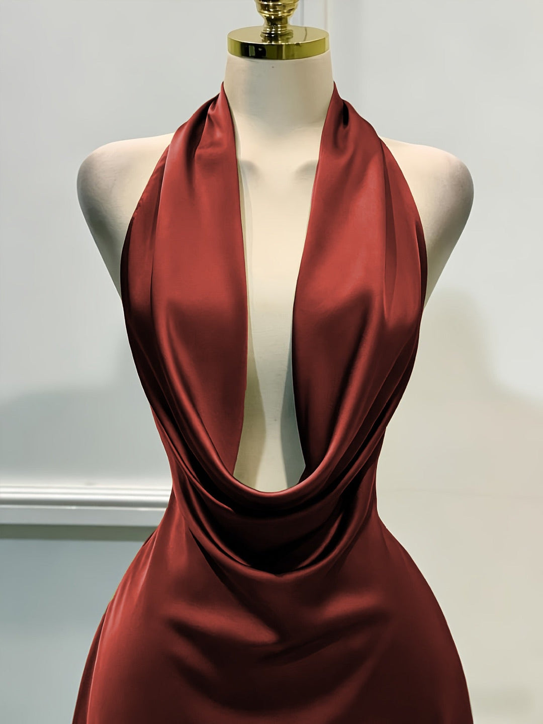 Gigi satin mini dress with a neck tie and open back