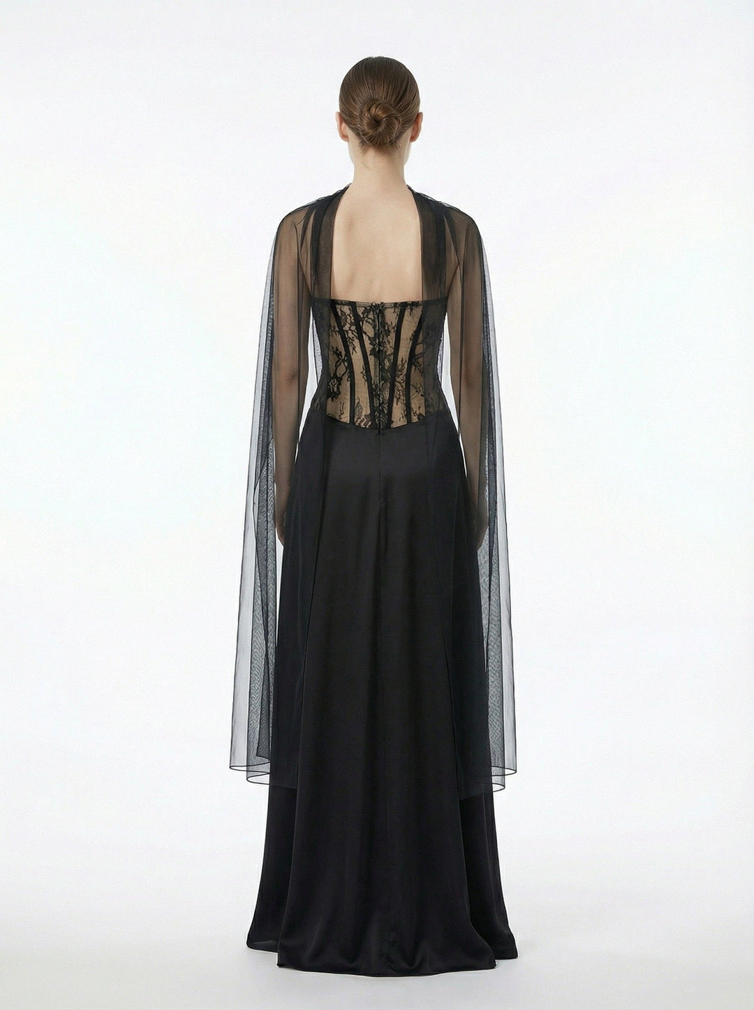 Strapless maxi lace dress with satin design - GALINA