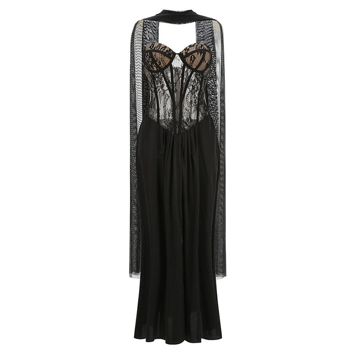 Strapless maxi lace dress with satin design - GALINA