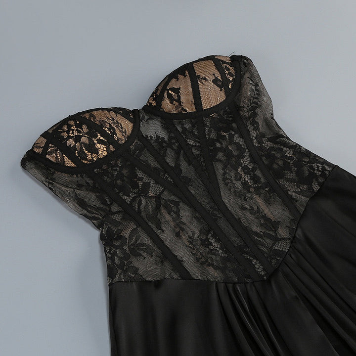 Strapless maxi lace dress with satin design - GALINA