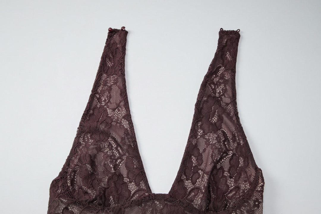 Lace-trimmed satin maxi dress with open back closure - MARIN