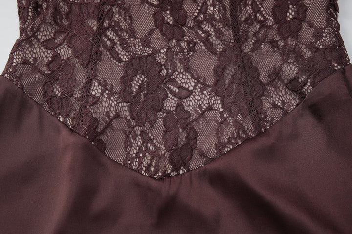 Lace-trimmed satin maxi dress with open back closure - MARIN