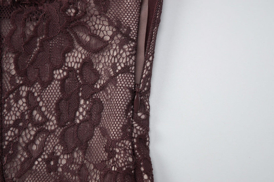 Lace-trimmed satin maxi dress with open back closure - MARIN