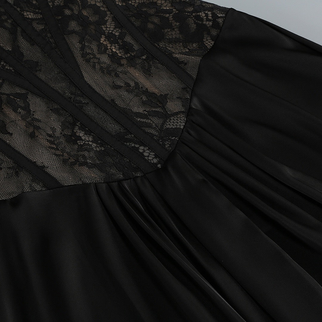 Strapless maxi lace dress with satin design - GALINA
