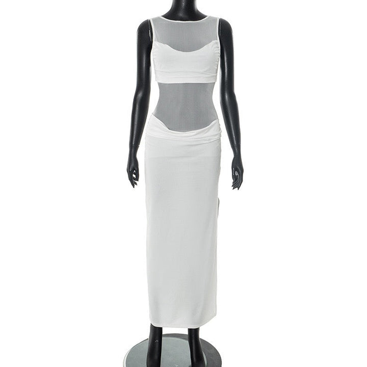 Albina pleated and mesh maxi dress